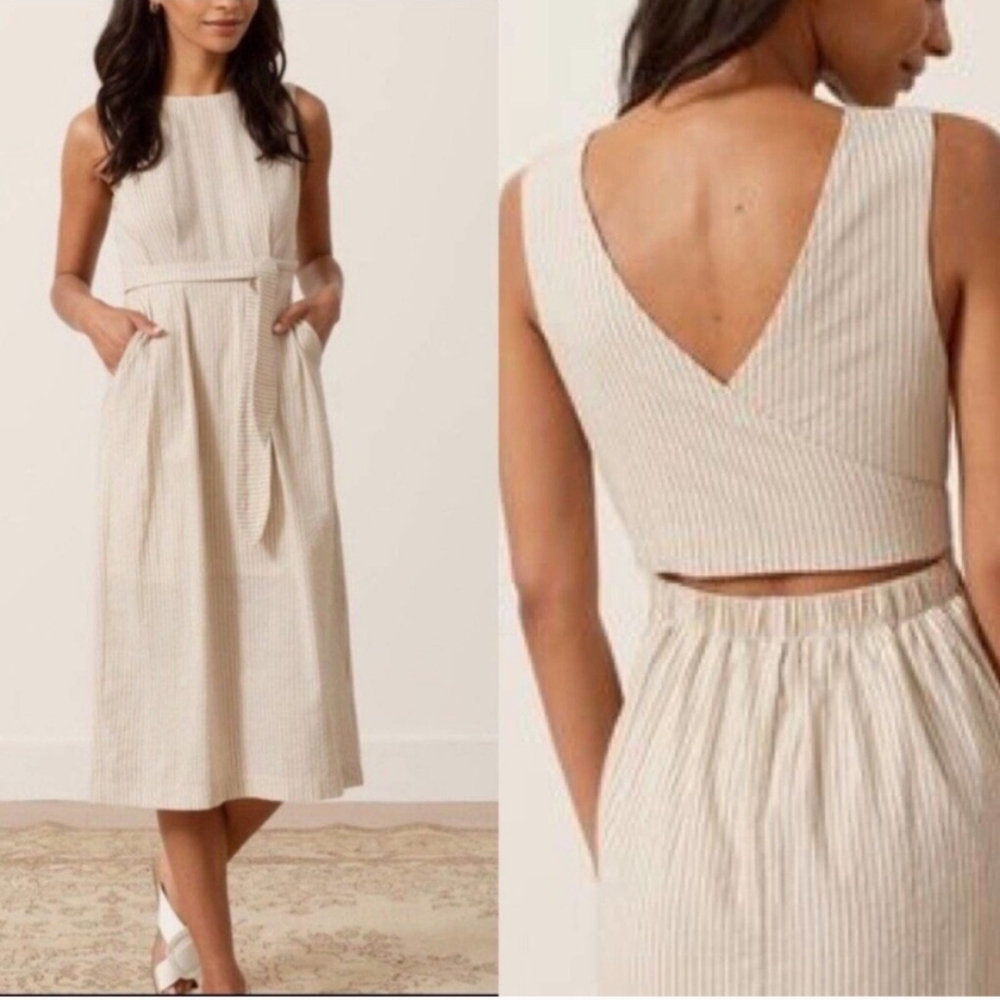 Modern Citizen Dress Striped Midi Cut Out Back Tie Front Cotton Medium